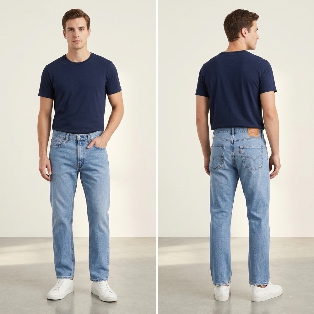 Levis 505 Regular Fit Straight Leg Jeans Mens 32x29 Light Wash Blue Denim